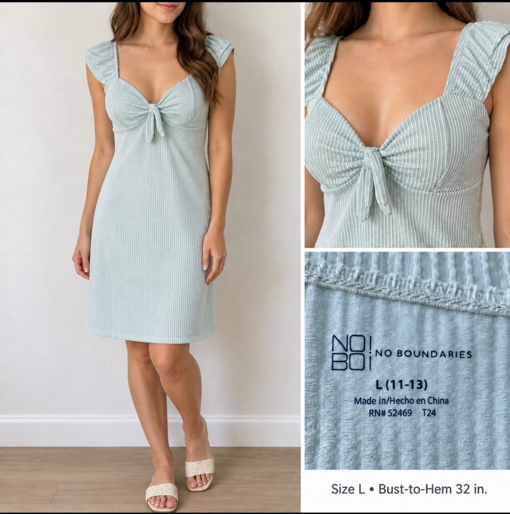 Coastal No Boundaries Women's Tie-Front Sheath Midi Size L Sage Green Ribbed Y2K